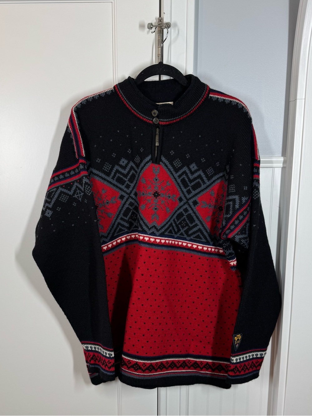 Vintage Dale of Norway Wool Quarter Zip Sweater‎ Red & Black Fair-isle size XXL
